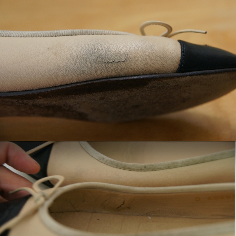Vintage CHANEL ballet flats beige/black Sz 38 - Picture 5 of 8